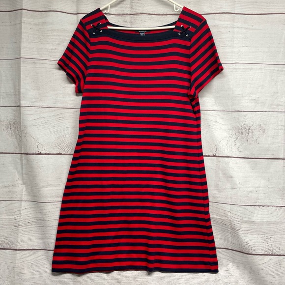 Chaps Dresses & Skirts - Chaps red blue nautical striped dress size XL